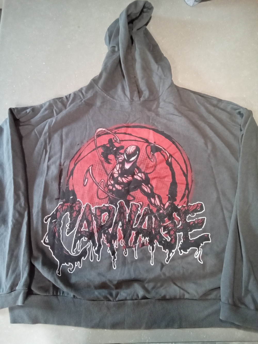 Marvel Gray Pullover Hoodie with Red Carnage Graphic